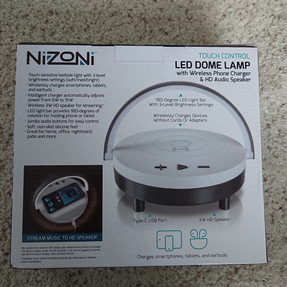 BRAND NEW NIB NiZoni LED DOME LAMP w/wireless Phone Charger & HD Audio Speaker - Picture 6 of 8